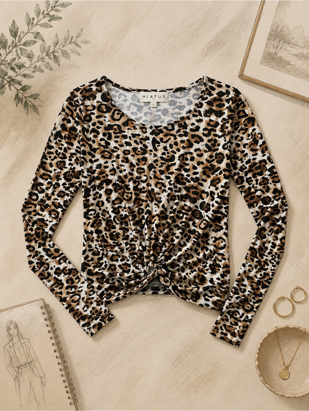 Hiatus Leopard Print Long Sleeve Twist Front Top Animal Print